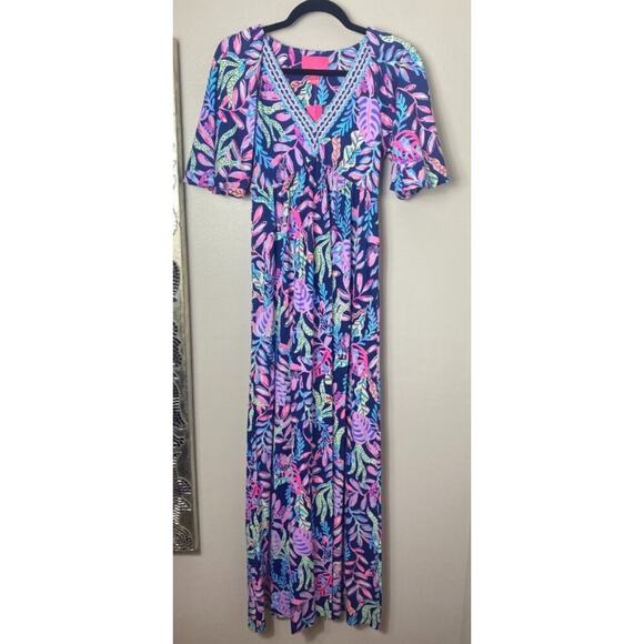 NWT LILLY PULITZER DRESS MAXI LONG MANUELA OYSTER BAY BLUE PURPLE LONG NAUTICAL - Picture 1 of 13